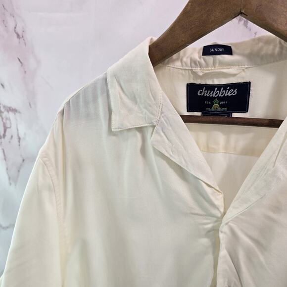 Chubbies Shirt Mens Medium Off White Lotus Button Sleeve Sunday Short Sleeve - Picture 4 of 13
